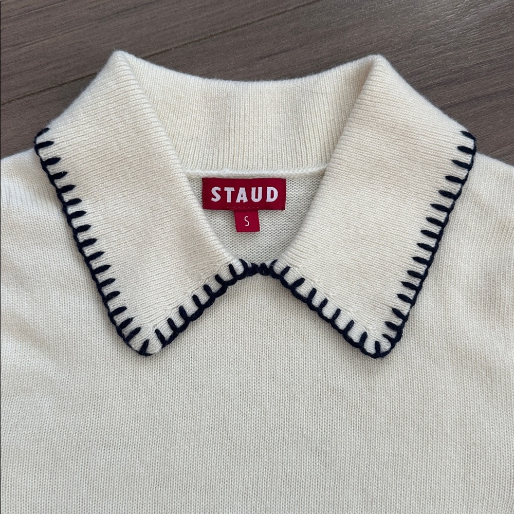 STAUD Cream Sweater with Black Trim - Picture 2 of 6